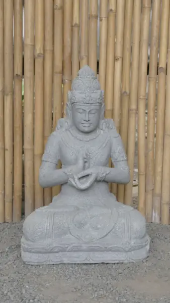 Product image of the product “Seated Dewi Sri, position chakra turning the wheel, 76 cm high riverstone grey, modell with sativa ”